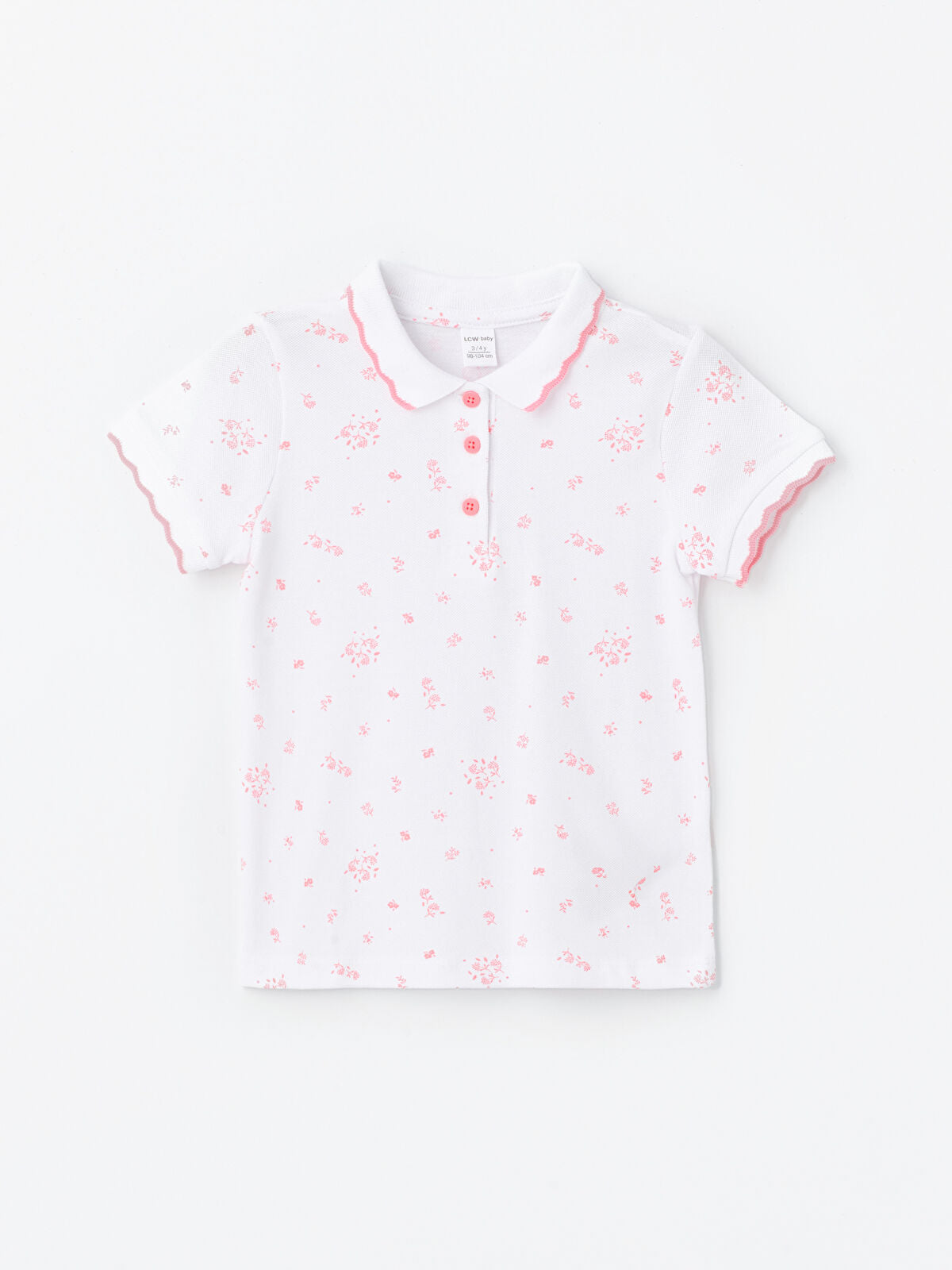 Pembe Bebe Yaka Kısa Kollu Kız Bebek Tişört