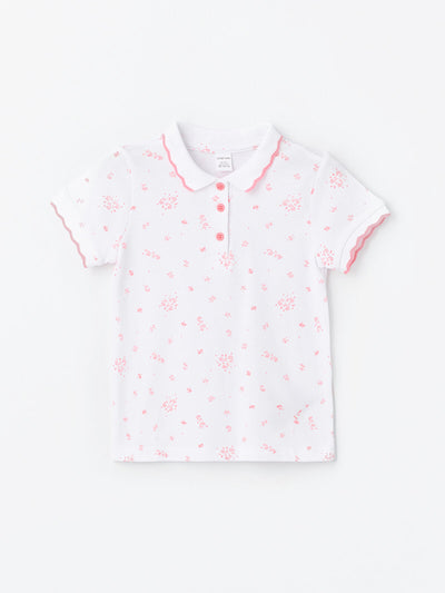Pembe Bebe Yaka Kısa Kollu Kız Bebek Tişört
