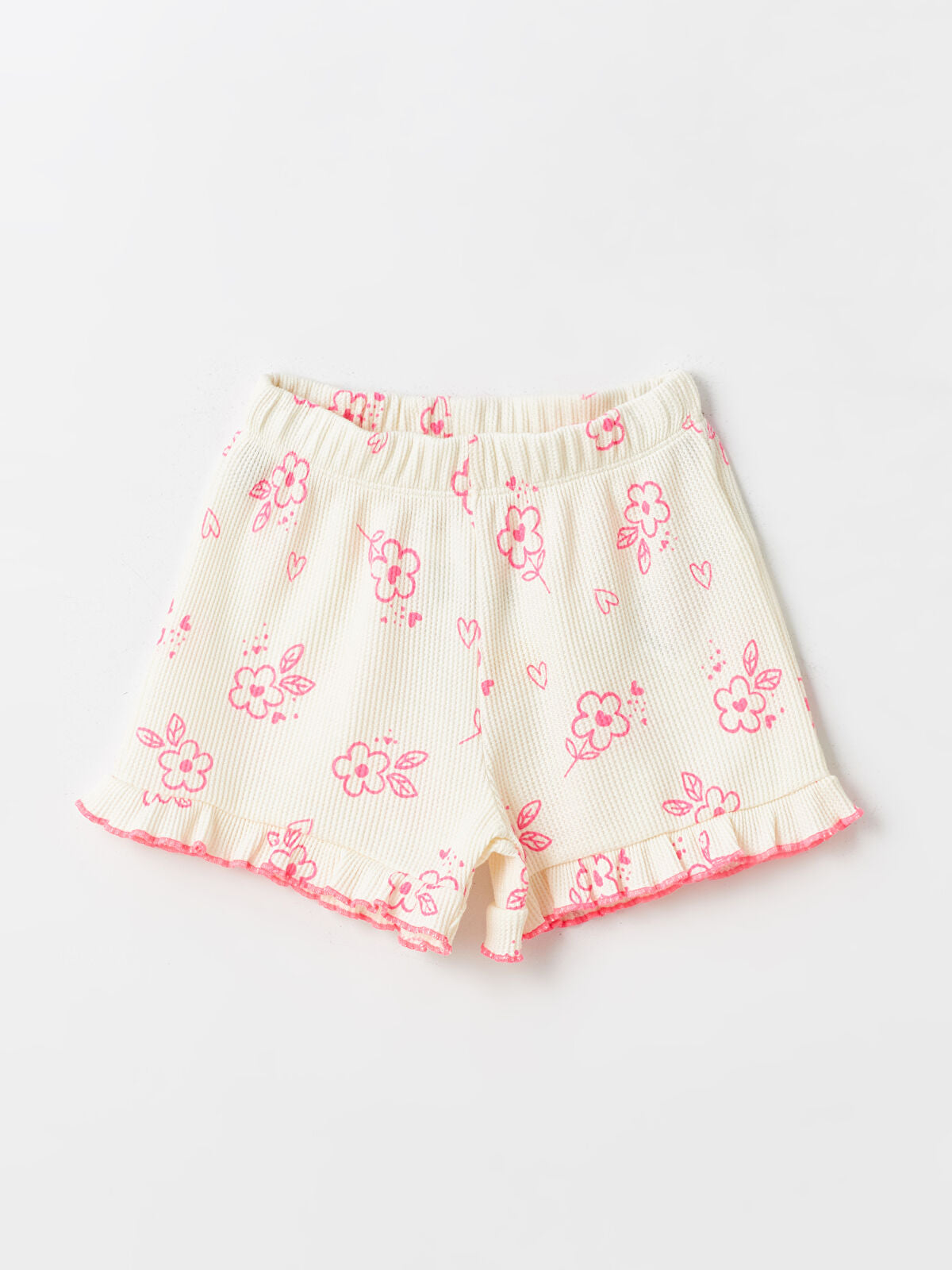 Pembe Beli Lastikli Çiçekli Kız Bebek Şort