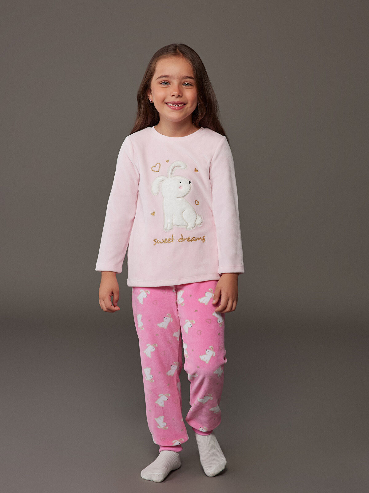 Pembe Bisiklet Yaka Baskılı Kız Çocuk Pijama Takımı