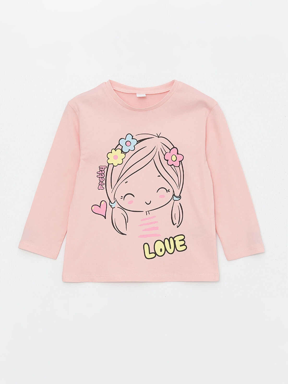 Pembe Bisiklet Yaka Uzun Kollu Baskılı Kız Bebek Tişört