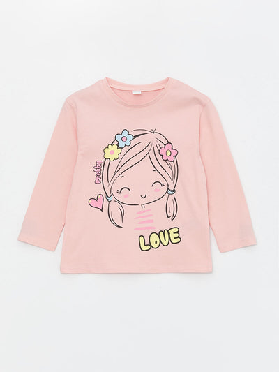 Pembe Bisiklet Yaka Uzun Kollu Baskılı Kız Bebek Tişört