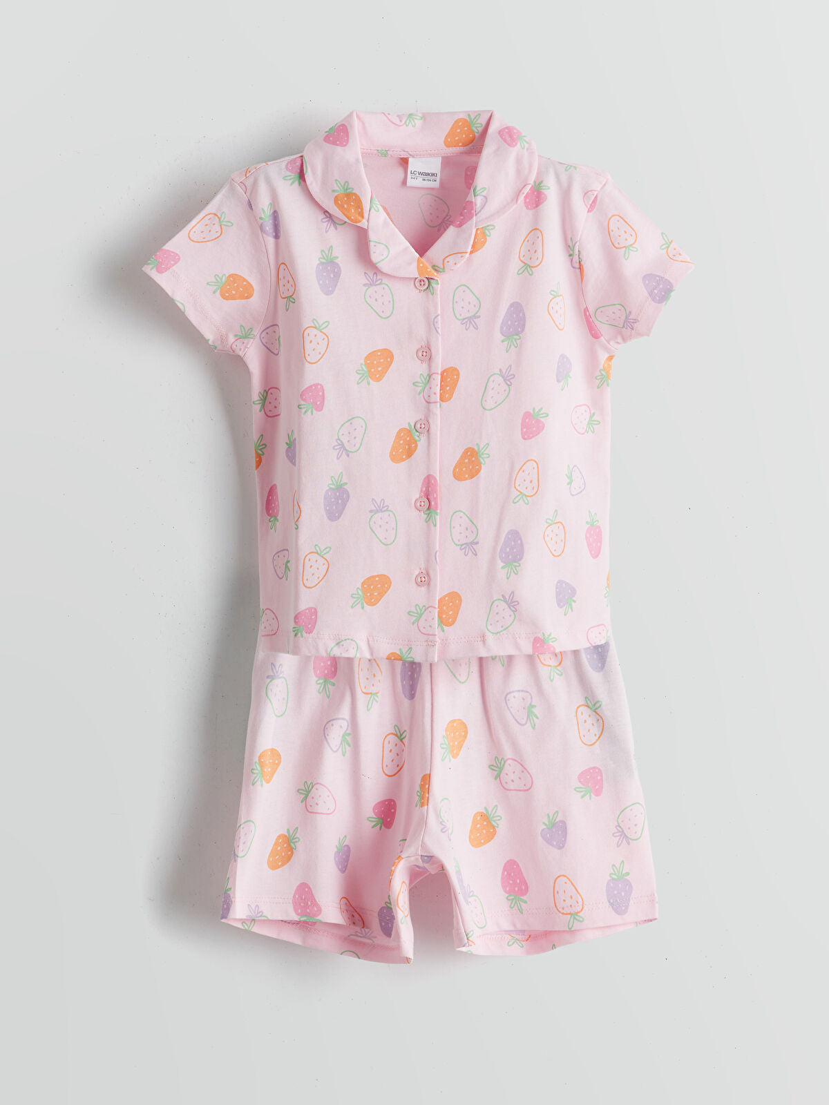Pembe Gömlek Yaka Kız Çocuk Şortlu Pijama Takım