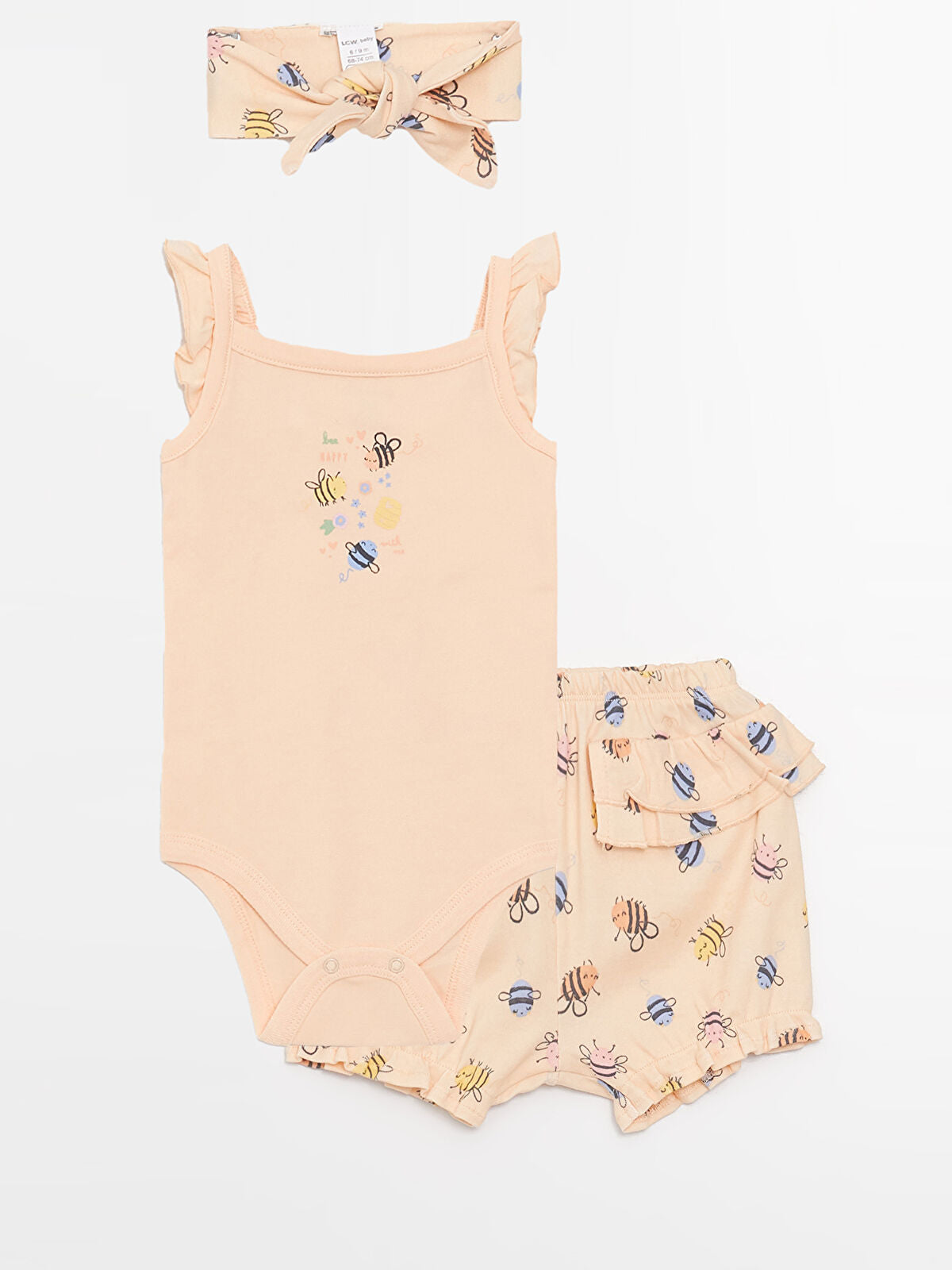 Pembe Kare Yaka Desenli Kız Bebek 3'lü