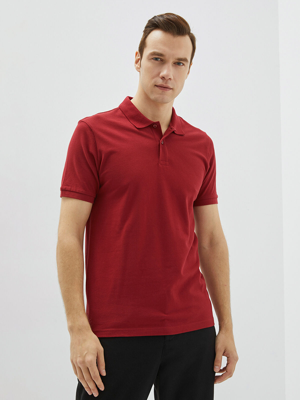 Bordo Polo Yaka Kısa Kollu Pike Erkek Tişört
