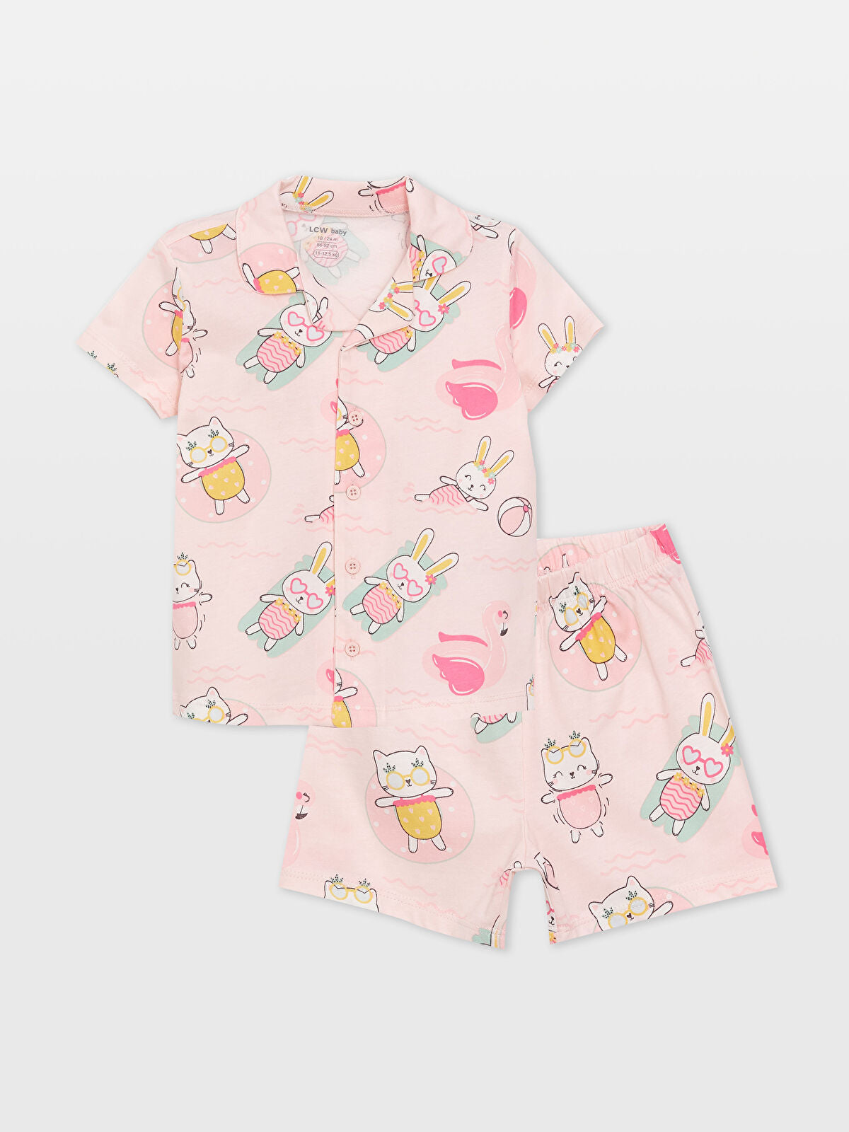 Pembe Polo Yaka Kız Bebek Şortlu Pijama Takımı