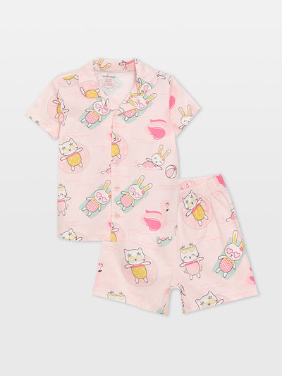 Pembe Polo Yaka Kız Bebek Şortlu Pijama Takımı