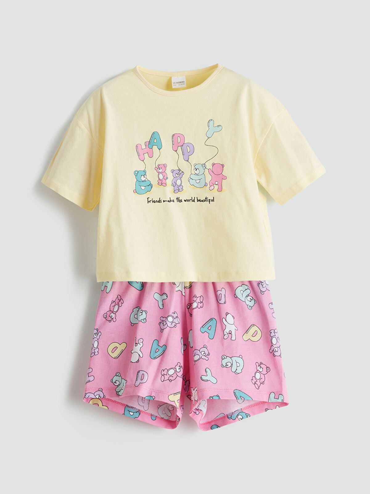 Sarı Baskılı Kız Çocuk Şortlu Pijama Takım