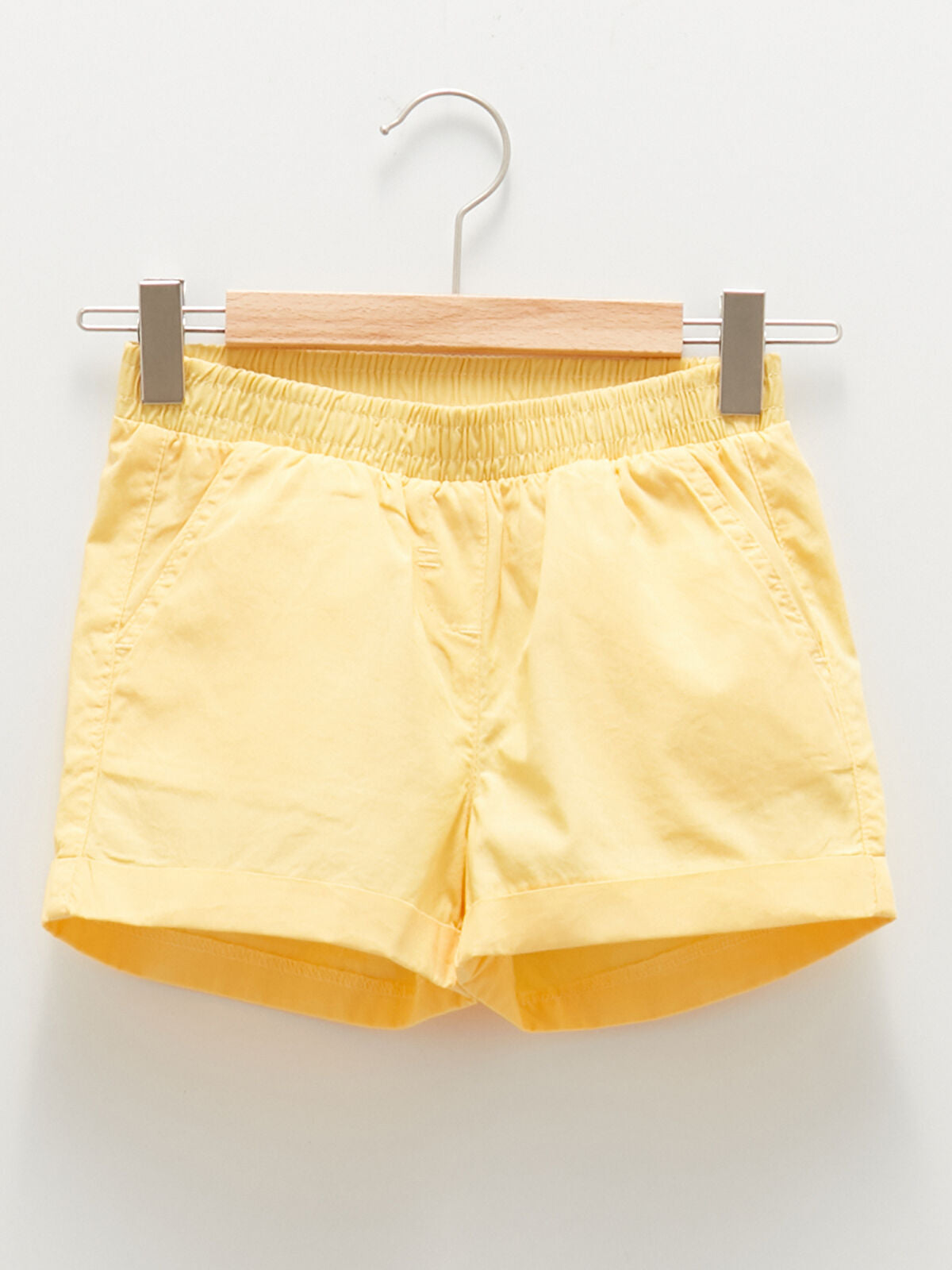 Sarı Beli Lastikli Basic Poplin Kız Çocuk Şort