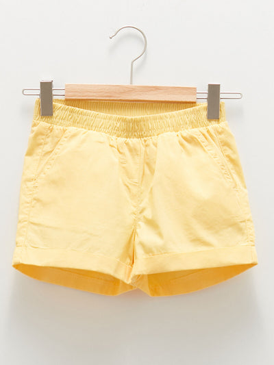 Sarı Beli Lastikli Basic Poplin Kız Çocuk Şort