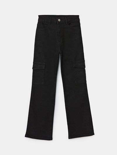 Siyah İspanyol Paça Kız Çocuk Jean Pantolon