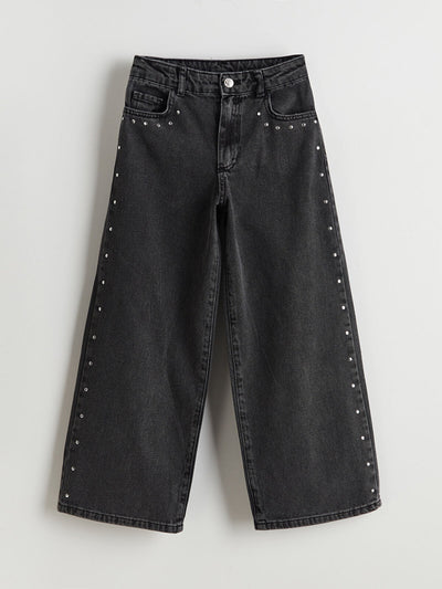 Siyah Wideleg Kız Çocuk Jean Pantolon