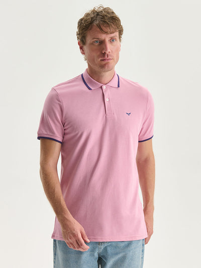Pembe Polo Yaka Kısa Kollu Pike Erkek Tişört