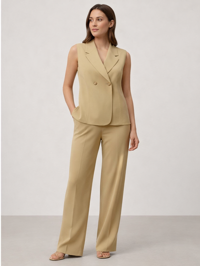 Gold Carino Bej Kolsuz Blazer Yelek Takım