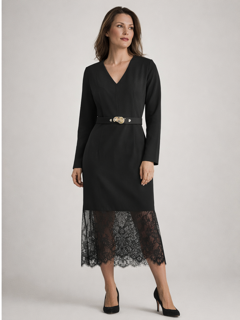 Perle Donna Siyah Modern Kesim Şifon Detaylı Elbise