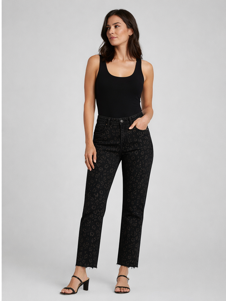 Xlove Siyah Leopar Taş Desenli Jean Pantolon