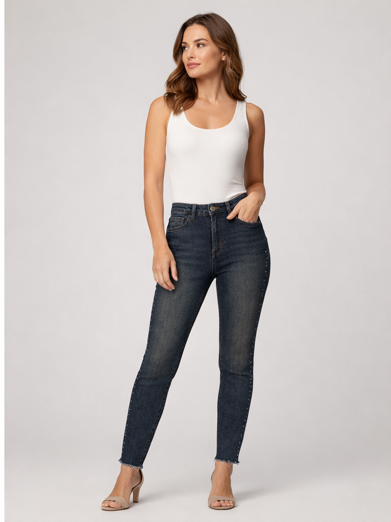 Xlove Vintage Yıkama Şerit Taş Detaylı Mavi Jean