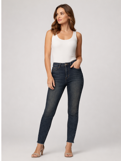 Xlove Vintage Yıkama Şerit Taş Detaylı Mavi Jean