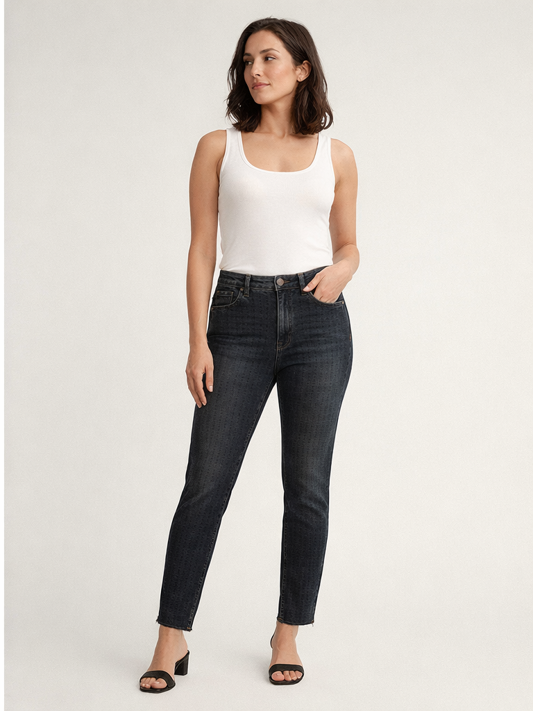 Xlove Vintage Yıkama Koyu İşıltılı Denim Pantolon