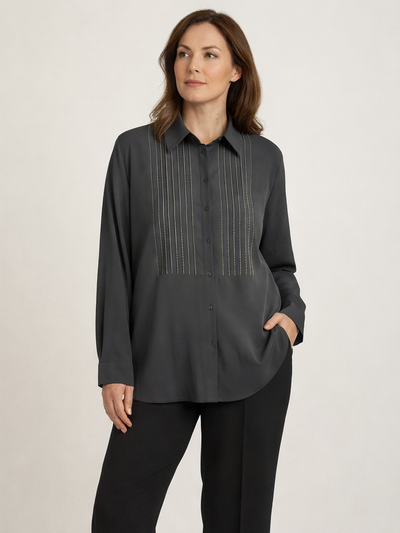 Yake Füme Dikey Dikiş Detaylı Kadın Oversize Gömlek