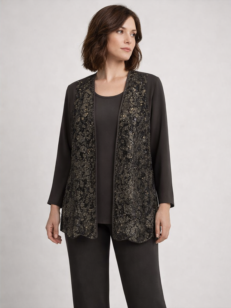 Femina Leopar Desenli Şifon Kimono Ve Siyah İçlik Takım