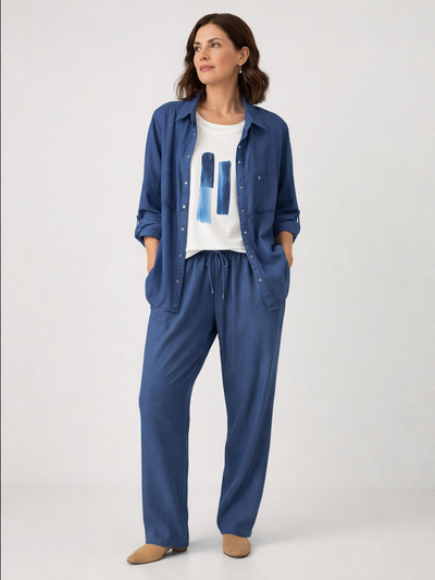 Femina Mavi Denim Görünümlü Ve Baskı Detaylı İkili Takım