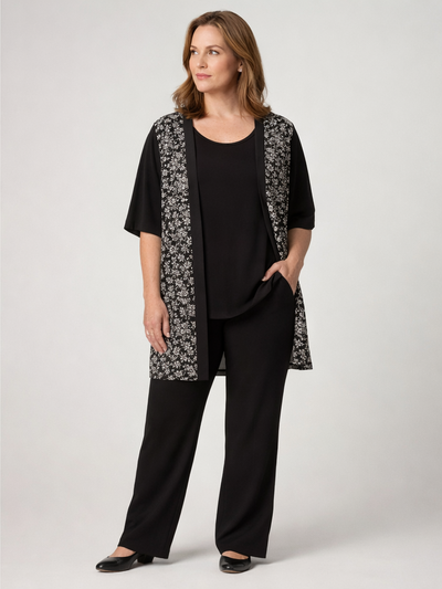 Femina Classic Siyah-Kırmızı Floral Garnili İkili Takım