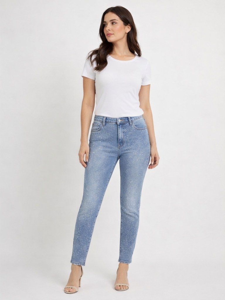 Xlove Açık Mavi Yoğun Kristal Taşlı Jean Pantolon