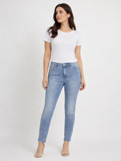 Xlove Açık Mavi Yoğun Kristal Taşlı Jean Pantolon
