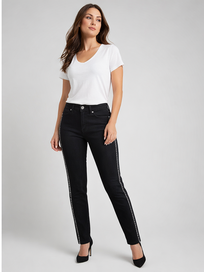 Xlove Siyah Yanı Şerit Taşlı Jean Pantolon
