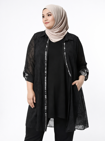 Femina Siyah Jakarlı Şifon Garnili İkili Takım