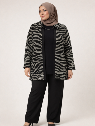 Femina Siyah Gümüş Simli Zebra Desenli İkili Takım