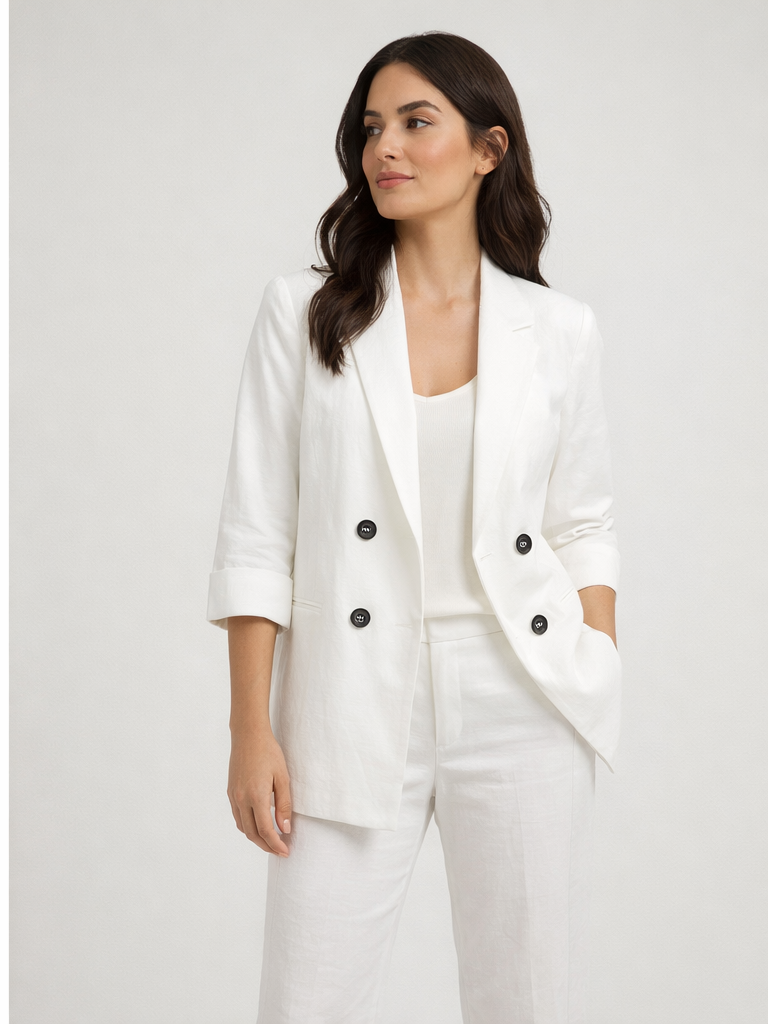 Gold Carino Ekru Kruvaze Kesim Blazer Ceket