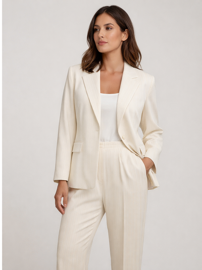 Gold Carino Ekru Çizgili Blazer Ceket ve Pantolon Takım