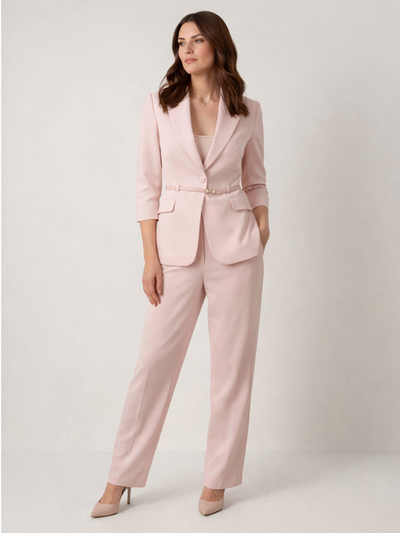 Gold Carino Pudra Pembe Kemerli Yelek ve Pantolon Takım