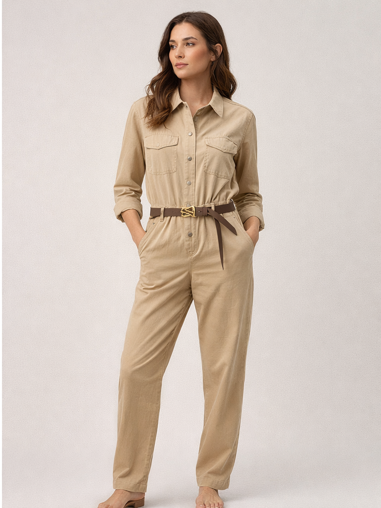 Xlove Bej Renk Kemerli Gabardin Tulum