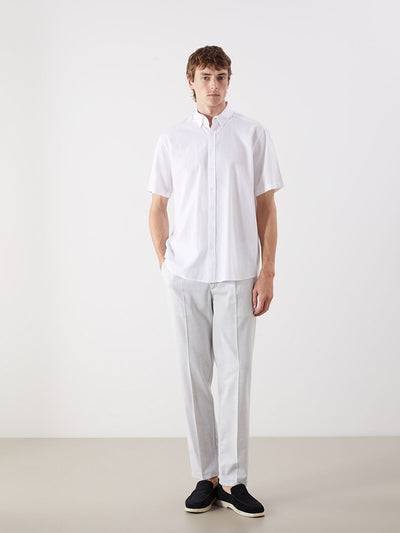 SOUTHBLUE-Ekru Regular Fit Kısa Kollu Keten Karışımlı Erkek Gömlek-2