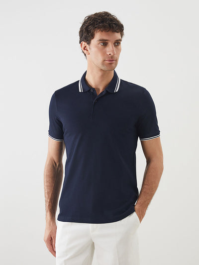 SOUTHBLUE-Lacivert Polo Yaka Kısa Kollu Pike Erkek Tişört-1